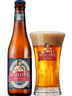 belgisches Bier Martin's Pale Ale 0,33 l Bierflasche mit vollem Bierglas