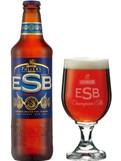 englisches Bier Fuller's ESB in der 0,5 l Bierflasche mit vollem Bierglas