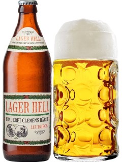 bayrisches Bier Härle Lager Hell in der 0,5 l Bierflasche mit gefülltem Bierglas
