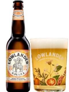 hollaendisches Bier Lowlander 0,3% IPA in der 33 cl Bierflasche mit vollem Bierglas