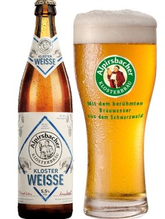 deutsches Bier Alpirsbacher Weisse Urweizen Dunkel in der 0,5 l Bierflasche mit vollem Bierglas