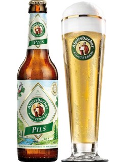 deutsches Bier Alpirsbacher Pils in der 33 cl Bierflasche mit vollem Bierglas