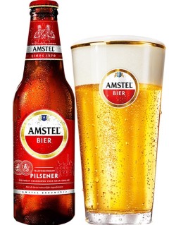 niederländisches Bier Amstel 33 cl Bierflasche mit vollem Bierglas