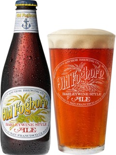 amerikanisches Bier Anchor Old Foghorn Ale in der 35 cl Bierflasche mit vollem Bierglas