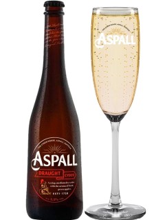 englischer Apfel-Cider Aspall Suffolk Draught Cyder in der 0,33 l Flasche mit vollem Glas