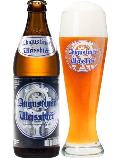 deutsches Bier Augustiner Weissbier in der 0,5 l Bierflasche mit vollem Bierglas