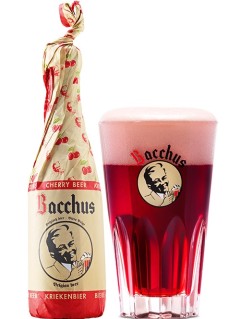 belgisches Bier Bacchus Kriekenbier in der 37,5 cl Bierflasche mit vollem Bierglas