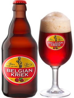 belgisches Bier Belgian Kriek in der 33 cl Bierflasche mit vollem Bierglas