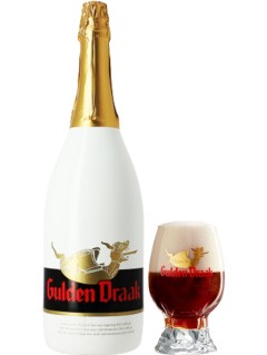 belgisches Bier Gulden Draak Magnum in der 150 cl Bierflasche mit gefülltem Bierglas