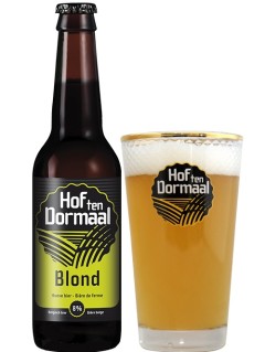 belgisches Bier Hof ten Dormaal Blond in der 33 cl Bierflasche mit gefülltem Bierglas