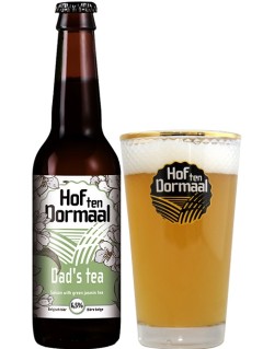 belgisches Bier Hof ten Dormaal Dad's Tea in der 33 cl Bierflasche mit gefülltem Bierglas