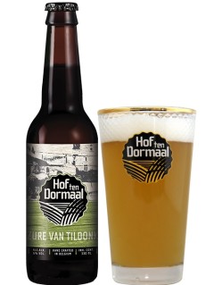 belgisches Bier Hof te Dormaal Zure van Tildonk in der 33 cl Bierflasche mit gefülltem Bierglas