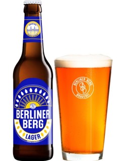 deutsches Bier Berliner Berg Lager in der 0,33 l Bierflasche mit vollem Bierglas