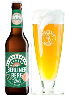 deutsches Bier Berliner Berg Pils in der 0,33 l Bierflasche mit vollem Bierglas
