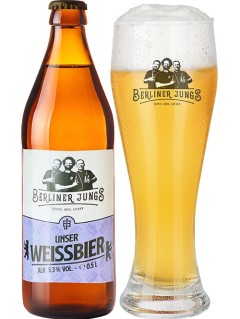 deutsches Bier Berliner Jungs Unser Weissbier 0,5 l Bierflasche mit vollem Bierglas