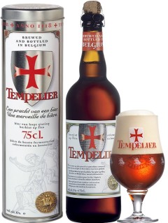 belgisches Bier Geschenk Tempelier in der 75 cl Bierflasche in Metalldose mit vollem Bierglas