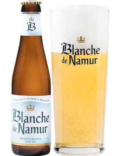 belgisches Bier Blanche de Namur in der 25 cl Bierflasche mit vollem Bierglas