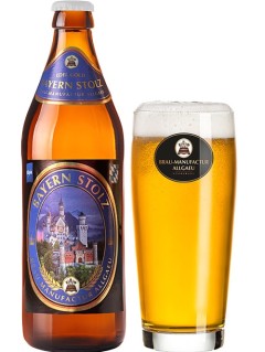 deutsches Bier Brau Manufactur Allgäu Bayern Stolz in der 0,5 l Bierflasche mit vollem Bierglas