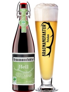 deutsches Bier Braumanufaktur Potsdam Hell Bio in der 0,5 l mit vollem Bierglas