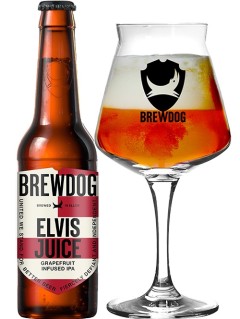 schottisches Bier BrewDog Elvis Juice in der 33 cl Bierflasche mit vollem Bierglas