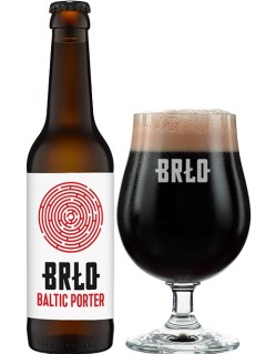 deutsches Bier BRLO Baltic Porter in der 0,33 l Bierflasche mit vollem Bierglas