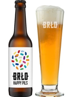 deutsches Bier BRLO Happy Pils 0,33 l Bierflasche mit vollem Bierglas