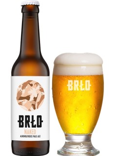 deutsches Bier BRLO Naked Alkoholfreies Pale Ale in der 0,33 l Bierflasche mit vollem Bierglas