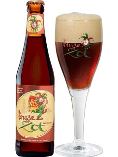 belgisches Bier Brugse Zot Dubbel in der 33 cl Bierflasche mit vollem Bierglas