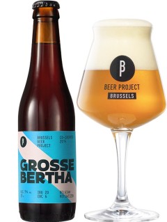belgisches Bier Brussels Beer Project Grosse Bertha in der 33 cl Bierflasche mit vollem Bierglas