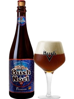 belgisches Bier Bush de Noel Premium in der 0,75 l Bierflasche mit vollem Bierglas