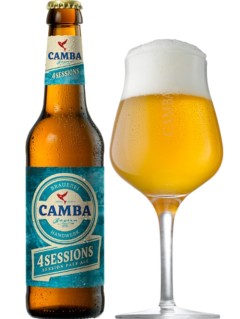 deutsches Bier Camba 4 Sessions Session Pale Ale in der 0,33 l Bierflasche mit vollem Bierglas