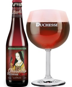 belgisches Bier Chocolate Duchesse Cherry in der 0,33 l Bierflasche mit vollem Bierglas