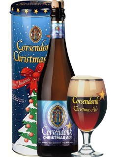 belgisches Bier-Geschenk Corsendonk Christmas 0,75 l Bierflasche in Geschenk Dose mit vollem Bierglas