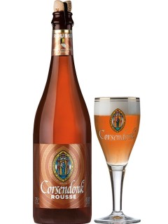 belgisches Bier Corsendonk Rousse 0,75 l Bierflasche mit vollem Bierglas