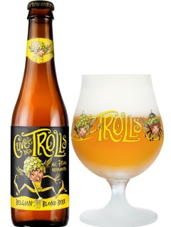 belgisches Bier Cuvee des Trolls in der 0,33 l Bierflasche mit vollem Bierglas