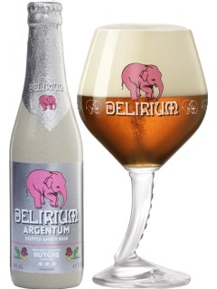 belgisches Bier Delirium Argentum in der 33 cl Bierflasche mit vollem Bierglas
