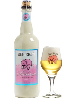 belgisches Bier Delirium Deliria in der 75 cl Bierflasche mit vollem Bierglas