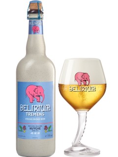 belgisches Bier Delirium Tremens in der 75 cl Bierflasche mit vollem Bierglas
