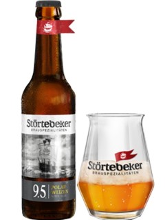 deutsches Bier Störtebeker Polar Weizen in der 33 cl Bierflasche mit gefülltem Bierglas