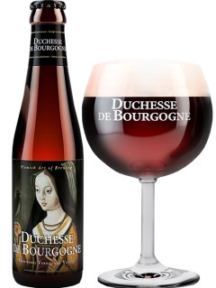 belgisches Bier Duchesse de Bourgogne Bierflasche in der 25 cl Bierflasche mit vollem Bierglas