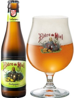 belgisches Bier Dupont Miel Biologique in der 33 cl Bierflasche mit vollem Bierglas