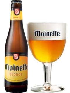 belgisches Bier Dupont Moinette Blonde in der 33 cl Bierflasche mit gefülltem Bierglas