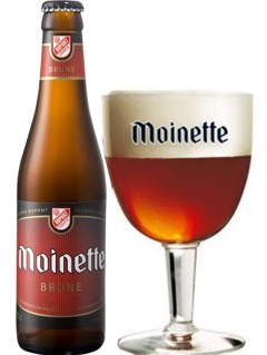 belgisches Bier Dupont Moinette Brune in der 0,33 l Bierflasche mit vollem Bierglas