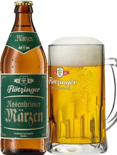 deutsches Bier Flötzinger Rosenheimer Märzen in der 0,5 l Bierflasche mit vollem Bierglas