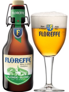 belgisches Bier Floreffe Blond in der 33 cl Bierflasche mit vollem Bierglas