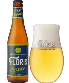 belgisches Bier Floris Apple in der 0,33 l Bierflasche mit vollem Bierglas