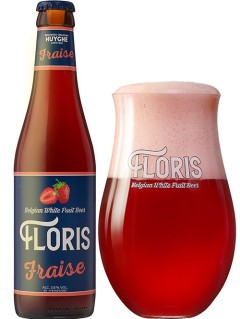 belgisches Bier Floris Fraise Erdbeer-Bier in der 0,33 l Bierflasche mit vollem Bierglas