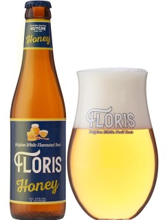 belgisches Bier Floris Honey in der 0,33 l Bierflasche mit vollem Bierglas