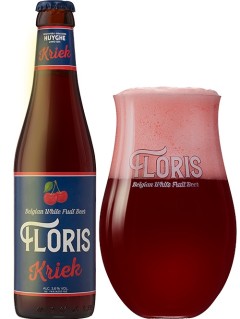belgisches Bier Floris Kriek Kirschbier in der 0,33 l Bierflasche mit vollem Bierglas