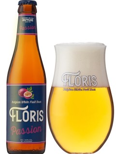 belgisches Bier Floris Passion in der 0,33 l Bierflasche mit vollem Bierglas